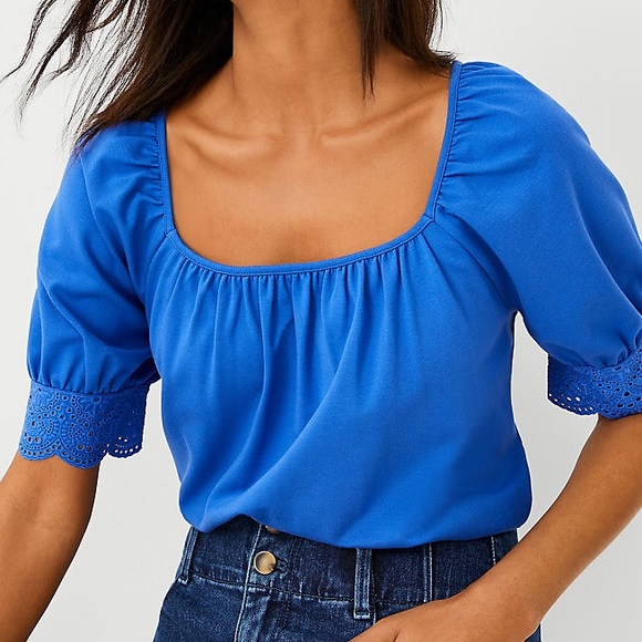 ANN TAYLOR Eyelet Square Neck Top NWT XXS - Picture 2 of 6